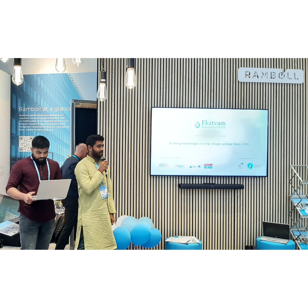 EkatvamI's tweet photo. September 12
2nd Day of the World Water Congress &amp; Exhibition.
The co-founders passionately pitch Ekatvam's solution to a potential audience and interact with various industries.
#ekatvam #water #watersaving #wtermanagement #ramboll #denmark #teamindia #india #tata #tatatrusts https://t.co/oinSWv8qMN