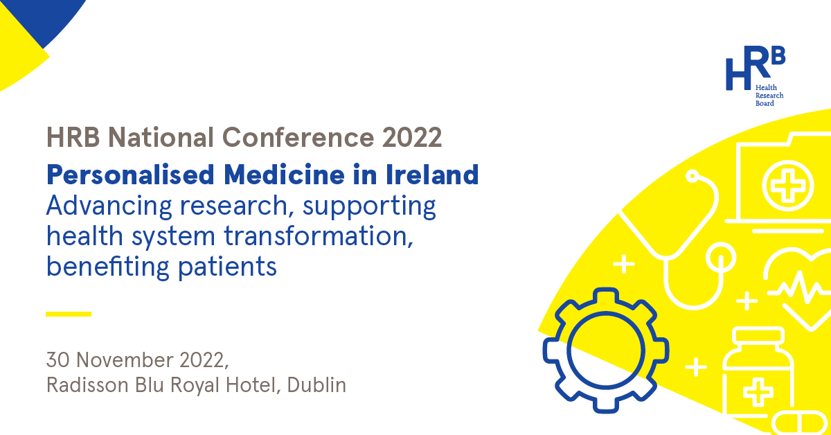 Registration is now open for #HRBConf2022 on 30 Nov! Join us for a day of discussion on the latest research in personalised medicine and the opportunities it holds for healthcare in Ireland. Get the full picture and find out how to register here: bit.ly/3eqZWcq