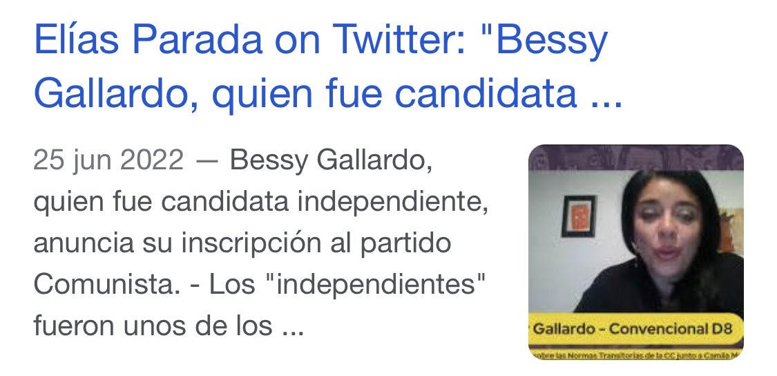 Jimespana87's tweet photo. @SandraPalmaM Mentira , eran la mayoría a extrema izquierda disfrazados de independientes. Por ejemplo la bessy gallardo se incorporó al PC terminada la convención https://t.co/mLITIlE4la