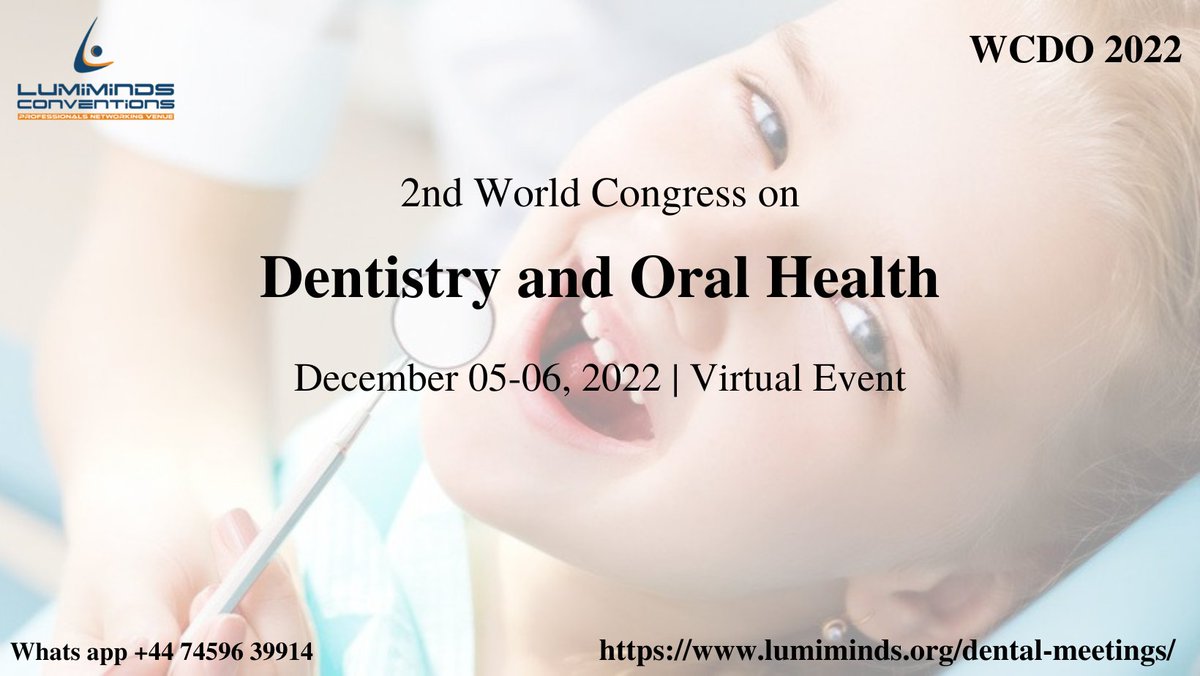 dental_fitness's tweet photo. https://t.co/spM32WiIKc

2nd World Congress on Dentistry and Oral Health – WCDO 2022 scheduled on December 05-06, 2022.

Join and Explore Your Research

#wcdo2022 #oralhealth #dental #pediatricdentistry #OralImplantology #Prosthodontics #CommunityDentistry https://t.co/kzuguNtj0z