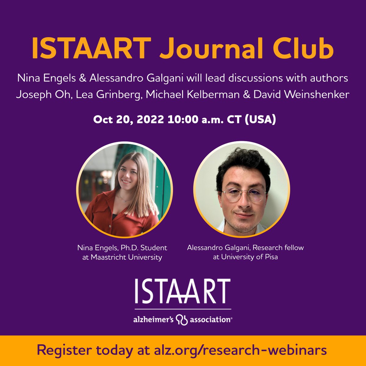 Save the date! 📅 At the next Journal Club @NinaEngels and @alessandrogalg5 will be discussing with the authors @josephoh0517 @MikeKelberman 2 impactful papers on locus coeruleus & sleep in Alzheimer's Disease: jamanetwork.com/journals/jaman… content.iospress.com/articles/journ… Register on @ISTAART