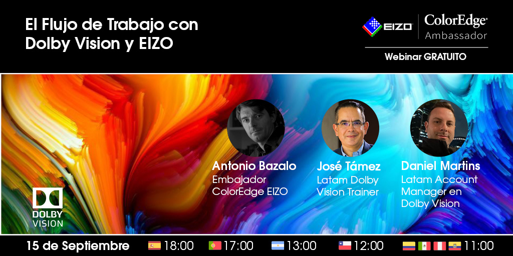 MAS QUE VIDEO (@masqvideo) on Twitter photo ¡Nuevo evento! Conecta con EIZO y Dolby Laboratories, líder de la industria en masterización HDR.
🗓️ 15 de Septiembre 2022
⏰ 18h CET
👇Regístrate en este enlace👇
bit.ly/3S0uyAg
<a href="/Dolby/">Dolby</a> <a href="/EIZO_ES/">EIZO Iberia & Latam</a> <a href="/ajbazalo/">Antonio J. Bazalo</a> #hdr #DolbyVision #colorista #video #cine #VFX #edicion ¡Nuevo evento! Conecta con EIZO y Dolby Laboratories, líder de la industria en masterización HDR.
🗓️ 15 de Septiembre 2022
⏰ 18h CET
👇Regístrate en este enlace👇
bit.ly/3S0uyAg
<a href="/Dolby/">Dolby</a> <a href="/EIZO_ES/">EIZO Iberia & Latam</a> <a href="/ajbazalo/">Antonio J. Bazalo</a> #hdr #DolbyVision #colorista #video #cine #VFX #edicion