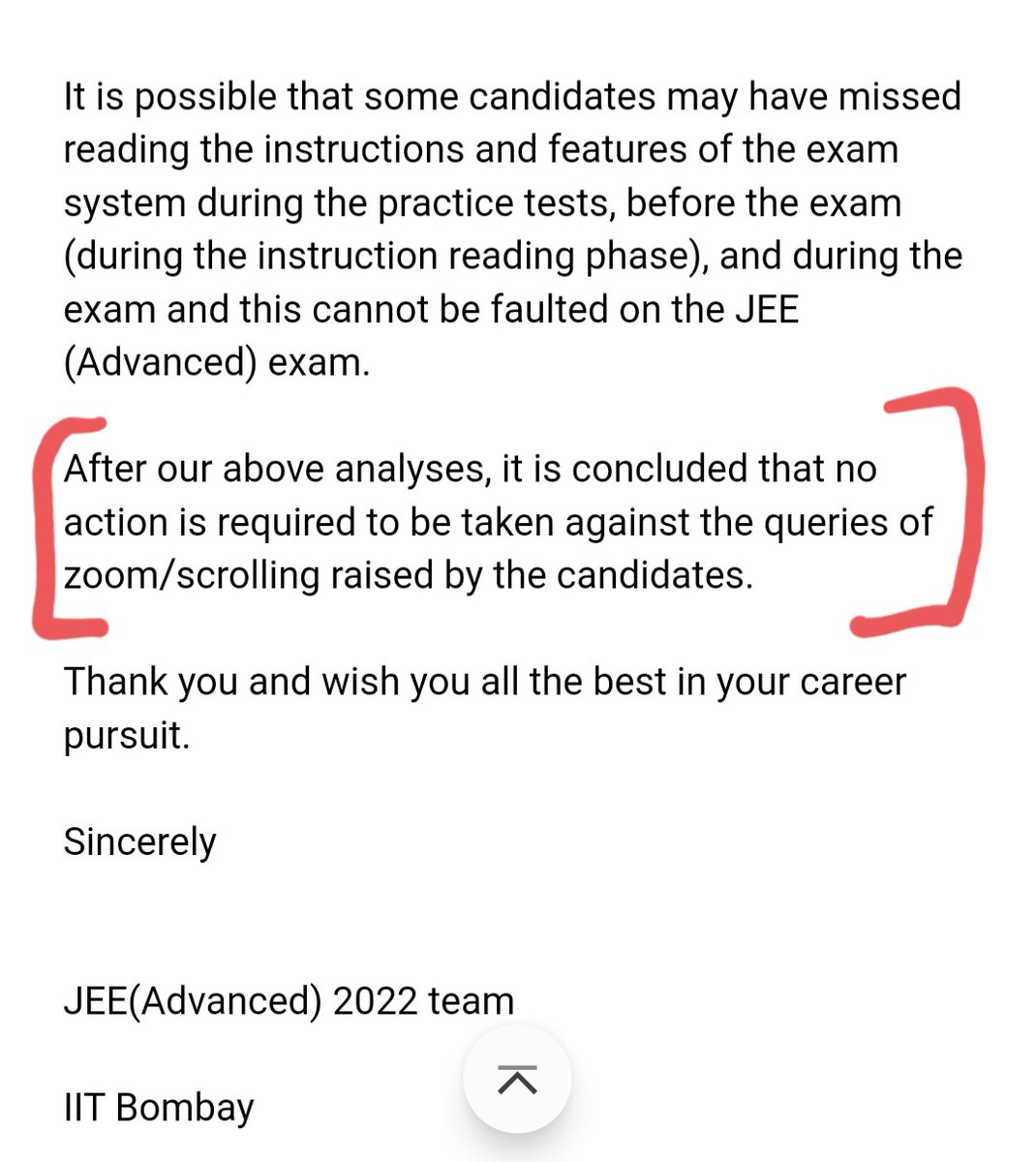 AmanSirmaur's tweet image. @iitbombay @DG_NTA @dpradhanbjp @EduMinOfIndia @supersiri20 @anubha1812
Fully disappointed by the reply of IIT Bombay to my mail. Just take a look at it what they said.
Shame on you IIT Bombay.
#JEEAdvanced2022
#JEEAdvanced2022Result
#JEEAdvancedResult2022
#JEEAdvtechnicalissue