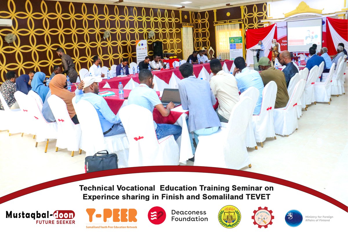 MustaqbalP's tweet photo. The second day of the technical vocational education training seminar is underway, with Somaliland and Finland exchanging knowledge, standardization for TVET, and experiences. #Somaliland #TVETDevelopment https://t.co/4Aw4174BWx