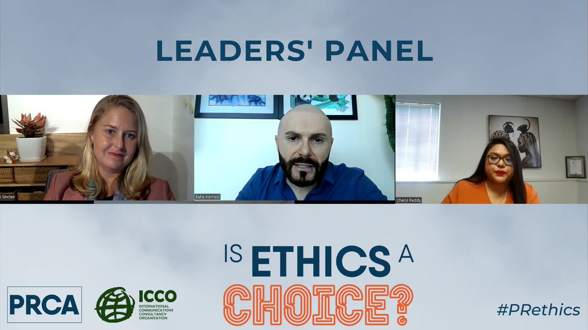 PRCA_HQ's tweet photo. Is ethics a choice? #PRethics 

@KiriSinclair, @PRCA_MENA's Baha Hamadi and @Cher_Reddy delve into greenwashing, ethical challenges in different markets, and how to train the next generation of ethical practitioners. 

Watch: https://t.co/DAUa7o5iu6 https://t.co/GlJkx5XCfA