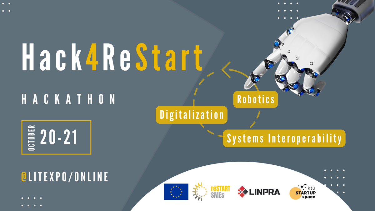 The Hack4reSTART is a crash course for the digital transformation of European manufacturing.

🚀 Discover and apply emerging technologies
🤝🏼 Technology mentoring
🏋️‍♀️ Hands-on tutorials, training and workshops

For more information, check out this link👇 lnkd.in/dBqe5ik