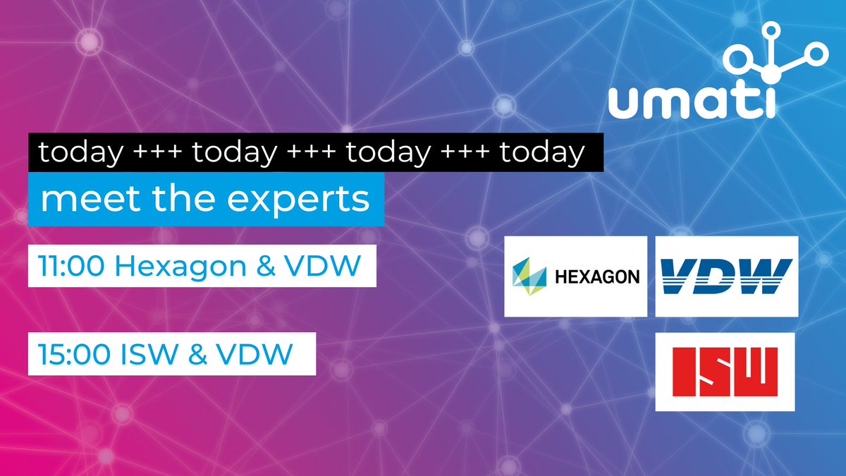 Today starts @amb_stuttgart! #umati is ready for a live demo - experience the world of connectivity: hall 10, booth A75. To kick things off, we have many interesting "Meet the experts". Next one with <a href="/HexagonMI/">Hexagon | Manufacturing Intelligence</a> and <a href="/VDWonline/">VDWonline</a> is coming up in 30min. #OPCUA #AMB <a href="/IswUniStuttgart/">ISW Uni Stuttgart</a>