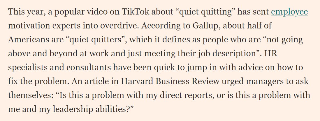sarahoconnor_'s tweet photo. This idea that people not going "above and beyond" at work are "quiet quitters" is wild. If your staff turn up every day and do exactly what you ask of them, they aren’t “quiet quitting”, they’re...working. https://t.co/lvPuJW2h8D https://t.co/rIN3TYvxab