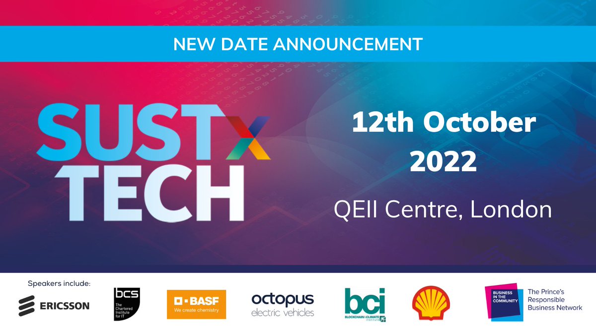 SUSTxCommunity's tweet photo. Following the sad news of the passing of Her Majesty Queen Elizabeth II, #SUSTxTech22 will now be held on 12th October 2022.
We look forward to hosting this critical event for the sustainability and technology sectors at a more appropriate time. https://t.co/u4hQBvyN8i