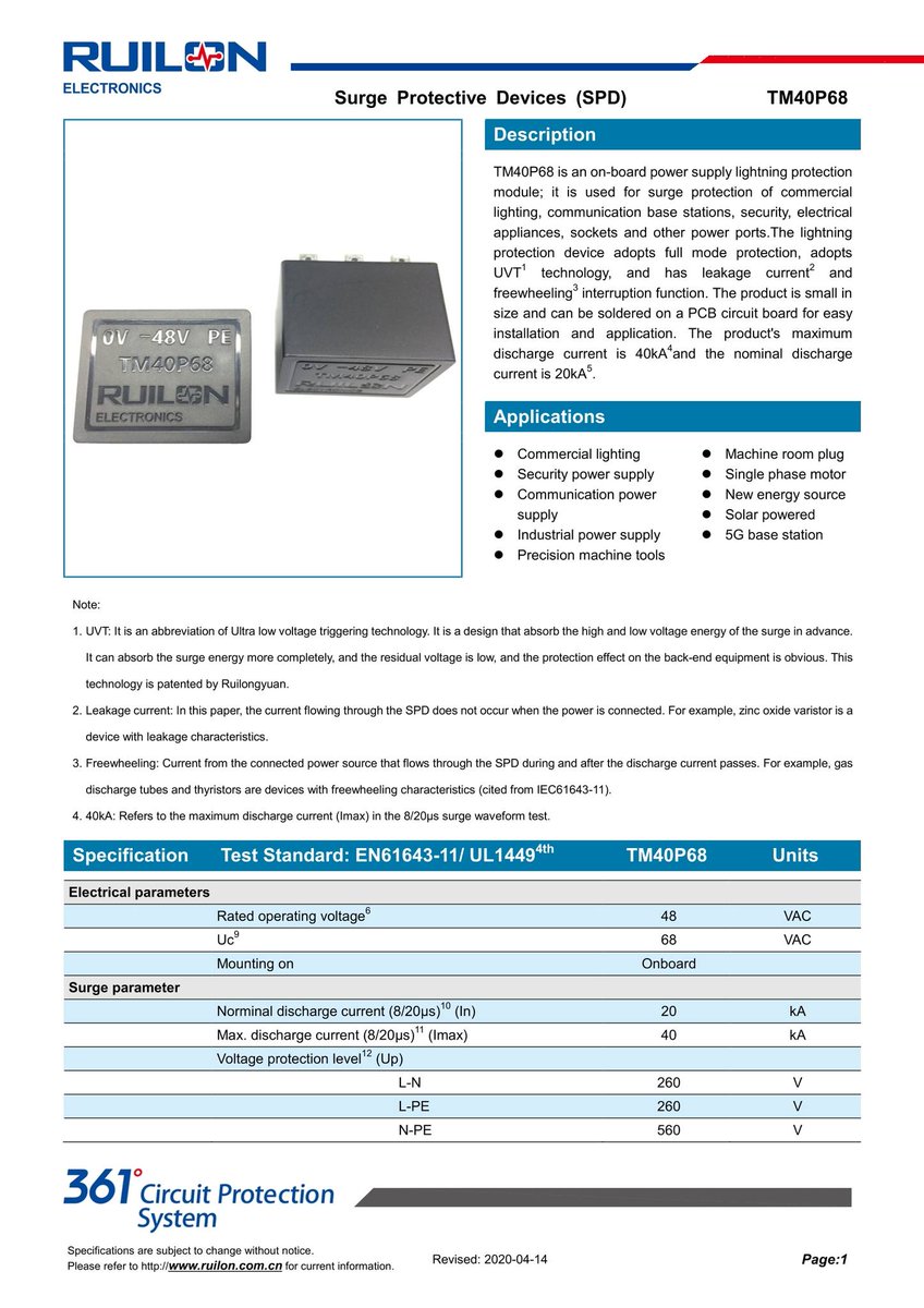 awen_lu's tweet photo. Surge Protection Device (SPD) on board TM40P68
Email: ruilon162@ruilon.com #electronics #diode #gasdischargetube #electronccomponents #electroniccomponents #diodes #gdt #SurgeProtectionDevice #protectivecomponents #icchips #gasdischargetubes #Dios #metaloxidevaristors #page1 #spd https://t.co/MnUQoGuznf