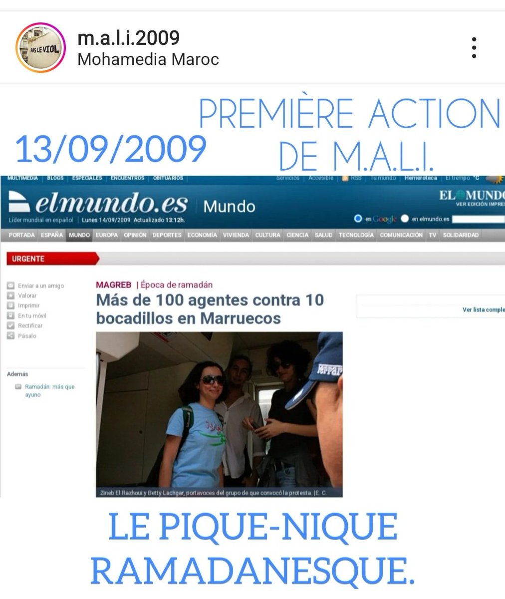 MALImaroc's tweet photo. C'était il y a 13 ans... Le pique-nique ramadanesque contre l'article 222 du code pénal marocain et en faveur de la liberté de conscience et de croyance.
#Maroc #stopart222 #stop222
Article de presse du 13 septembre 2009 écrit par Erena Calvo. https://t.co/JAYRwzGqJT