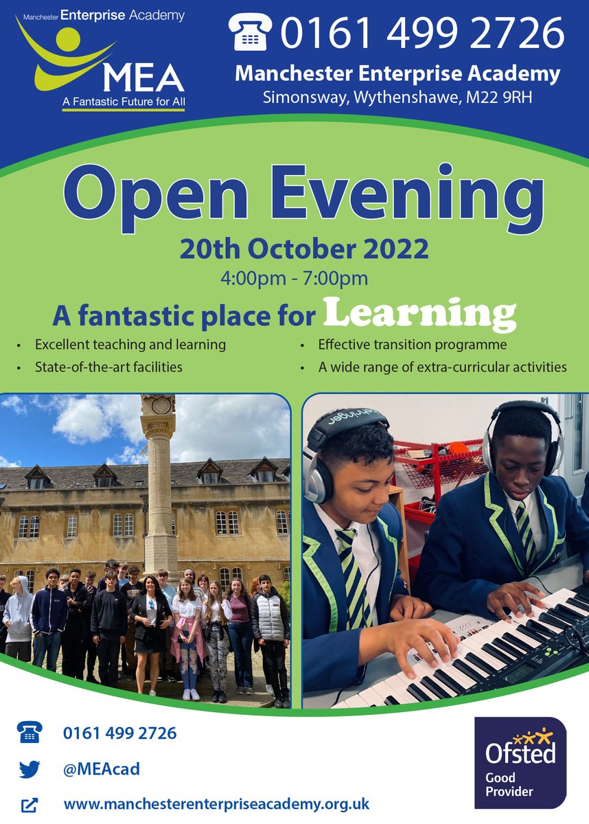 Southsidemag's tweet photo. Join @MEAcad for their #open #evening on 20 Oct 22 from 4-7pm A #fantastic place for #learning #stateoftheartfacilities #extra #curriculm #activites #transition #programme - #visit the #school and see what MEA can offer your #children #ofsted #goodprovider https://t.co/7rhwDeDu8Z