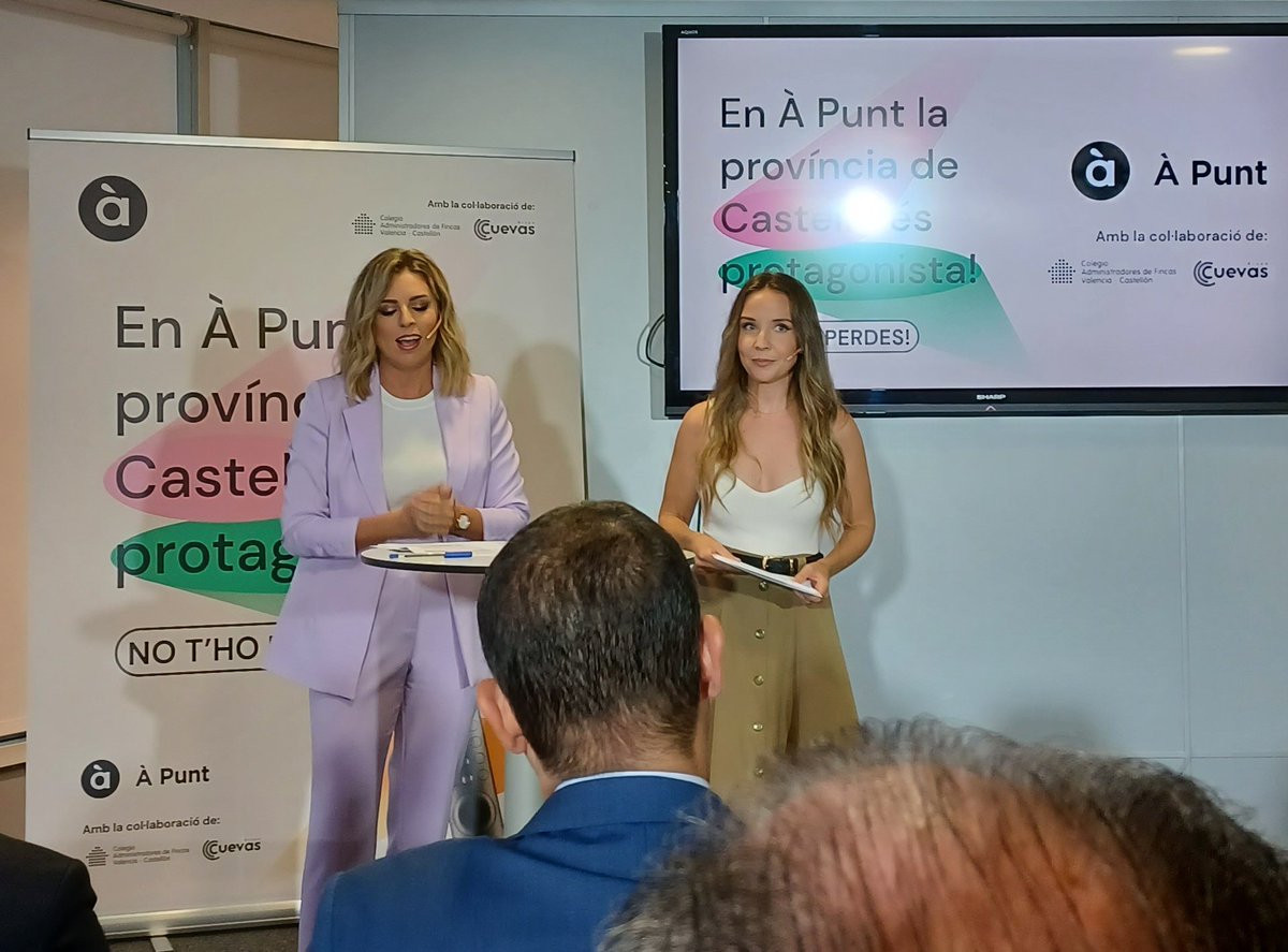 copecastellon's tweet photo. À Punt presenta en el @espaitec su campaña de 'sintonización' para facilitar que la señal de la televisión pública autonómica llegue a todos los hogares de la provincia de Castellón, en colaboración con el Colegio Administradores de Fincas y Grupo Cuevas. https://t.co/uiYdN9I2QL