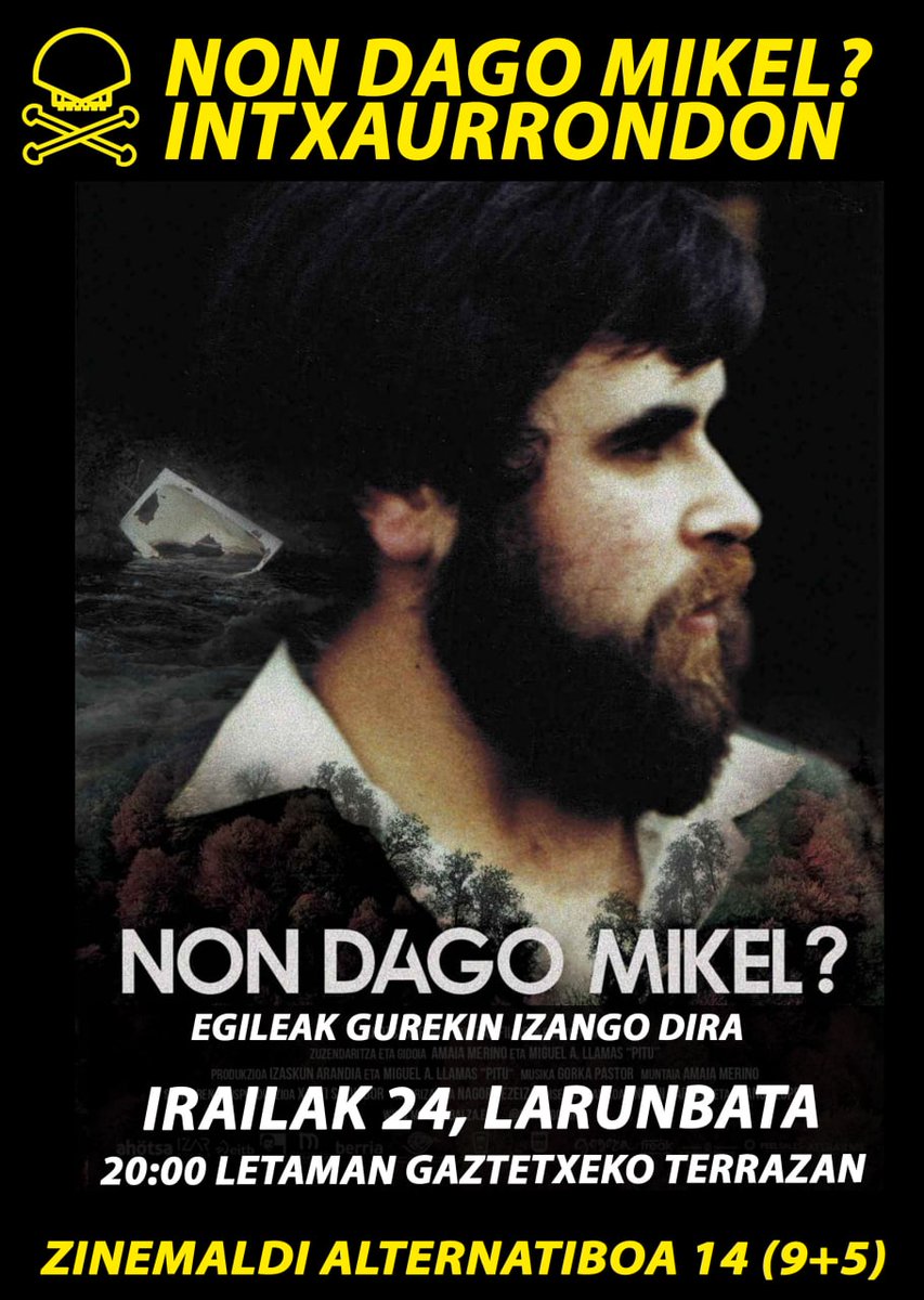 AhotsaInfo's tweet photo. [Agenda] 🎬 Non dago Mikel? emanaldia Intxaurrondo auzoan

📆 Irailak 24
⏰ 20:00
📍 Gaztetxe Letama, Intxaurrondo-Donostia 
@ZinemaldiAlter https://t.co/8CHNlPoMH2