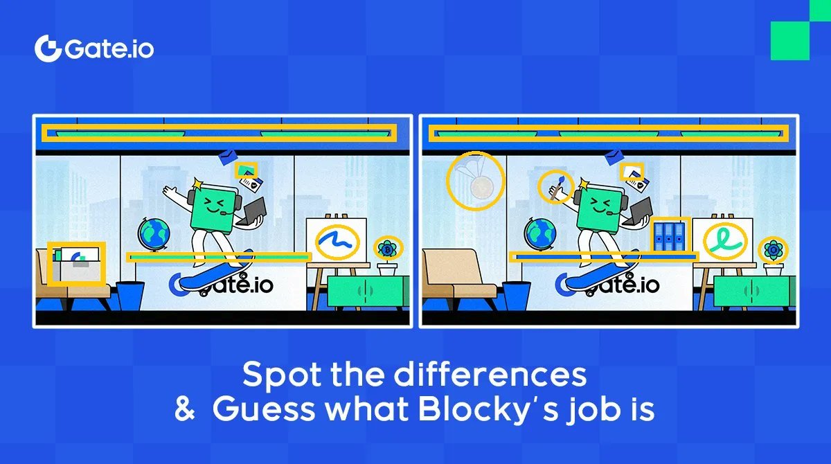 Beamm134's tweet photo. @gate_io 1. Bitcoin with a parachute
2. Box of files on chair
3. Paint brush in hand
4. White drawing board 
5. Files on table
6. Table color
7. Card background color
8. Horizontal green column at the top
9.Horizontal blue column at the bottom 
Blocky’s is a logo designer https://t.co/ccFSeYTL6e