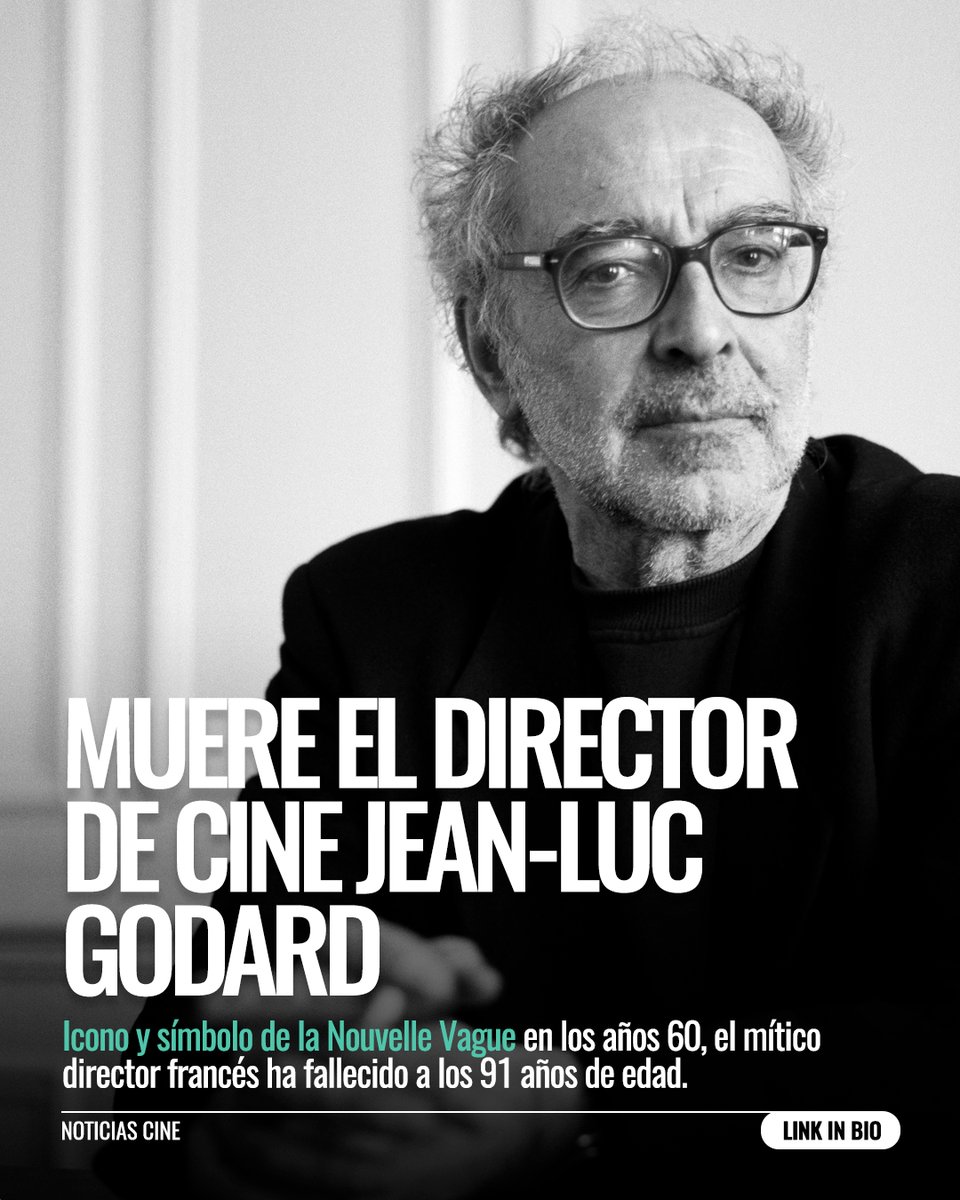 fotogramas_es's tweet photo. ‼️ÚLTIMA HORA‼️ Muere Jean-Luc Godard (1930-2022), director de títulos como ‘Al final de la escapada’, ‘El desprecio’, Pierrot el loco’ o ‘Alphaville’. Primero fue crítico de cine en 'Cahiers du Cinéma', después uno de los principales artífices de la Nouvelle Vague 🖤 https://t.co/b3HNVDZl4O