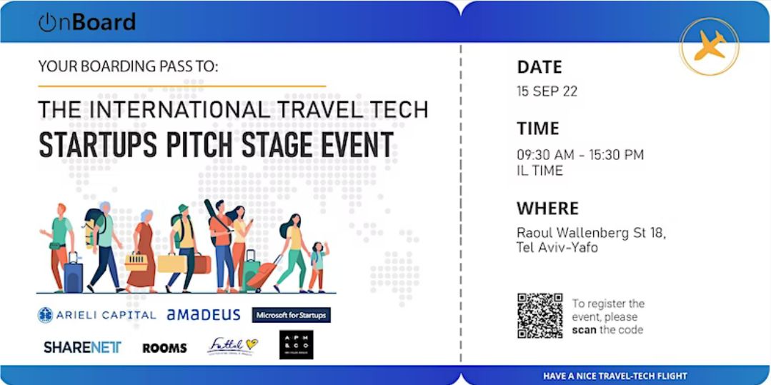 amadeus4dev's tweet photo. Discover the future of TravelTech at the OnBoard Startups Pitch Event and Expo.
Get a chance to meet with Arieli Capital, Sharenett, Amadeus Ventures, Amadeus for Startups.
Join us in Tel Aviv on September 15, 2022.
Register๐ https://t.co/cZ6JQIeRhQ
#Amadeus4Developers #Amadeus https://t.co/5sUZVgjKIH
