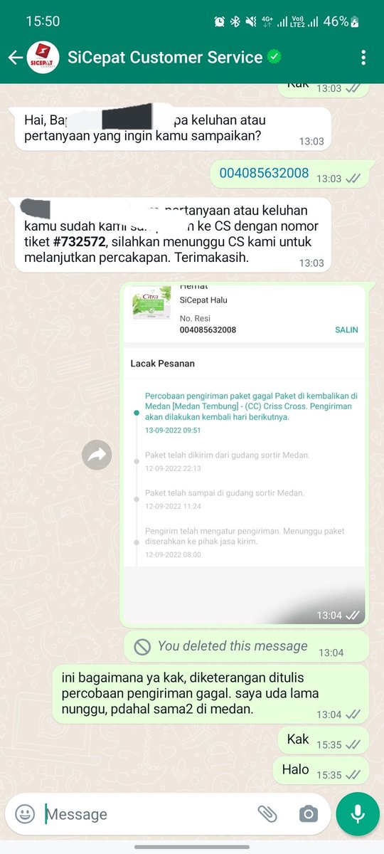 myrella26's tweet photo. @sicepat_ekspres CSnya kemana ya kak? Kenapa sudah 3 jam lebih belum balas chat ya? https://t.co/q6w7QEljsS