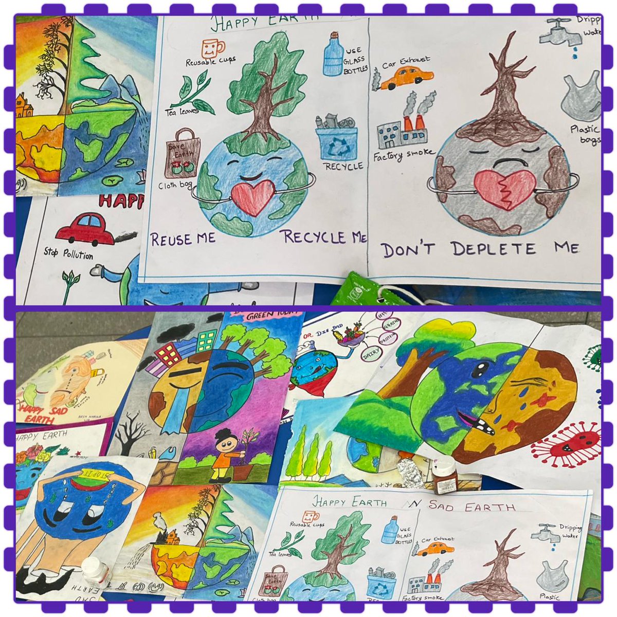MSMSDelhi's tweet photo. Happy Earth, Sad Earth

Mahavirians expressed the face of happy and Sad Earth through their creativity wrote creative slogans to spread awareness about the degrading #environment.

#CraftCompetition
#HappyEarthSadEarth
#CreativeSlogans 
#Paintings
#MSMS https://t.co/oeXih12Wmf
