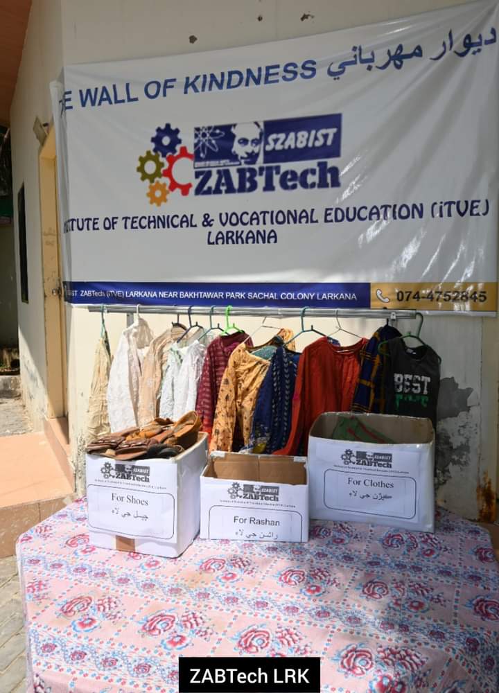 SzabistZabtech's tweet photo. Following the famous proverb "Charity begins at home" SZABIST ZABTech Chapters have established "Wall of Kindness, Dewaar-e-Maharbani" at their respective chapters.
#SZABISTZABTechiTVE #zabtechtmk #zabtechlrk #zabtechsehwan #zabtechkhp #wallofkindness #TVET #floodsinsindh #donate https://t.co/odGcGXMTwU