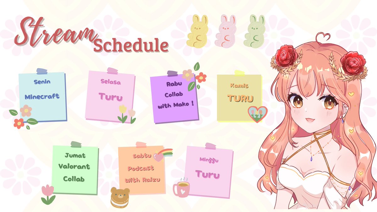 anelaanystasia's tweet photo. Schedule Minggu ini gais 😳💖✨

[Tags]
General : #AnelaAnystasia
Updates : #NelAnnouncements
Live : #NelaOnStream
Fan Art : #NelaDrawing
Fan Name : #NeLoveSeeker
Tarot : #Nelawang
NSFW : #NeLewd
Meme : #Nelauah https://t.co/WFaJRtOM6U