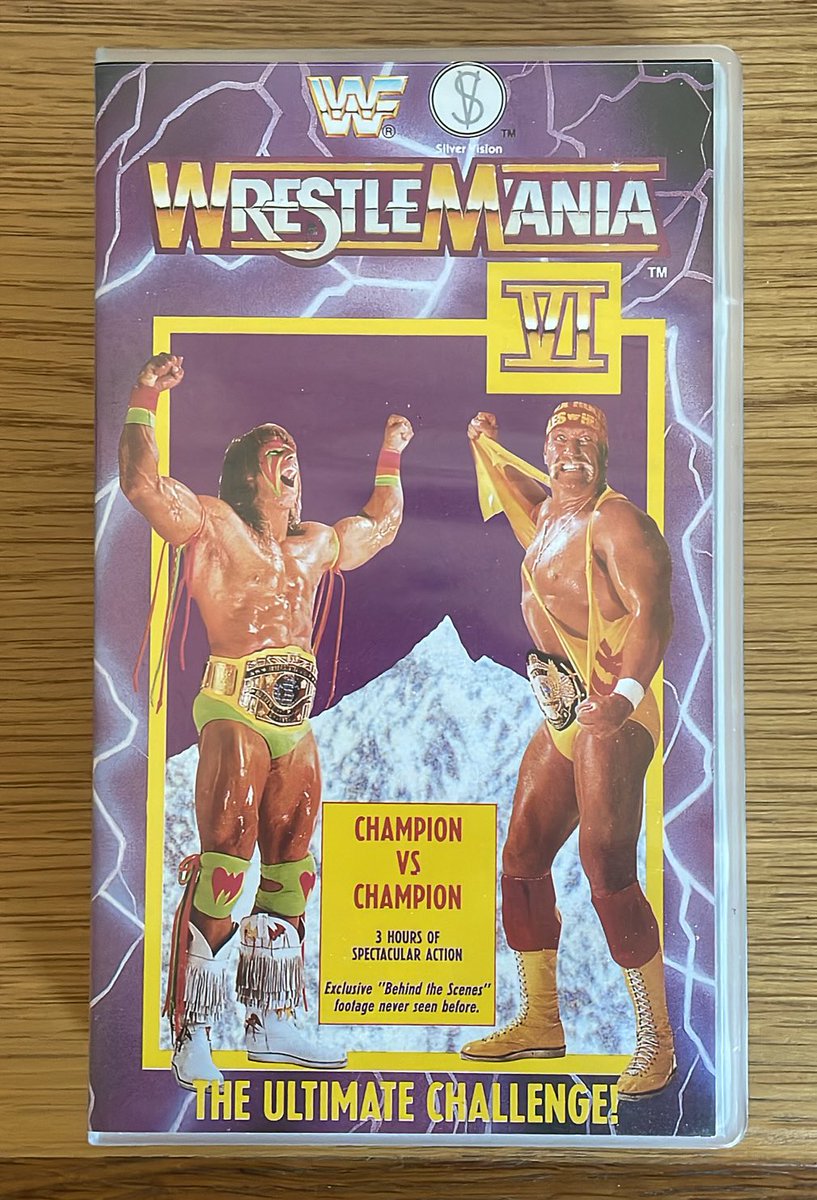 ShoneCold's tweet photo. #WrestleMania 6️⃣
🟡🔴 The Ultimate Challenge 🟠🟢
It’s Title vs Title @HulkHogan vs @UltimateWarrior in a huge main event! #Demolition look to 3-peat & @JakeSnakeDDT vs @MDMTedDiBiase for the Million💲Title
Big thanks to my #hWo bro @Taggsy79 for the 📼
#RoadToWrestleMania https://t.co/oOIyMghhTA