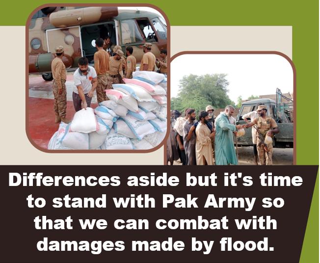 Iqra_iqbl's tweet photo. Differences aside but it's time to stand with Pak Army so that we can combat with damages made by flood.
#PeopleStandwithArmy
#1Nation1Army
#PakistanAResilientNation https://t.co/4wKJVYwdqW