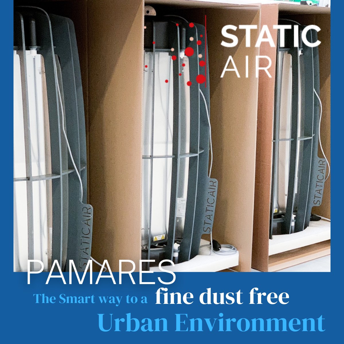 StaticAir1's tweet photo. Ready! Proven and tested to remove PM2,5 from the environment. #PAMARES the smart solution for #finedust reduction in urban zones. #netzero measurements while creating low emission zones in your city. Contact us for a pilot in your city! Read more: https://t.co/meuTg5sNQH https://t.co/3EfAspqwmD