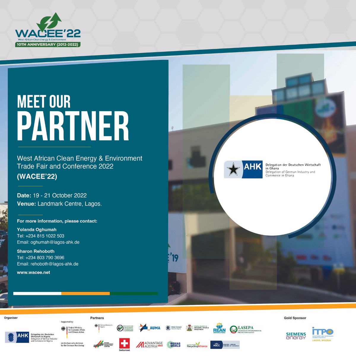 AhkNigeria's tweet photo. We are very delighted to welcome @AHKGhana as an institutional partner in the West African Clean Energy and Environment Trade Fair and Conference (#WACEE22)
#PartnerInNigeria #PartnerforWACEE #WACEE22 https://t.co/2rYqoebiE7