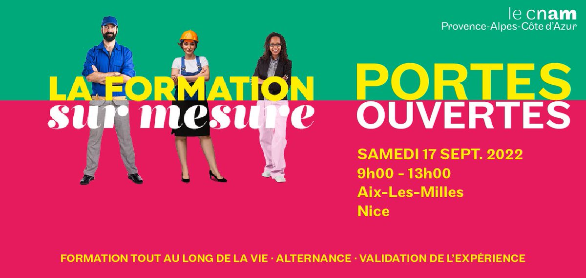 🎯Besoin d’une formation professionnelle, d’un diplôme supérieur, d’une montée en compétences ?
Ne manquez pas notre Journée Portes Ouvertes samedi 17 sept. 9h00 - 13h.
Venez rencontrer nos conseillers pour découvrir notre offre de formations.
+d'infos. : cnam-paca.fr