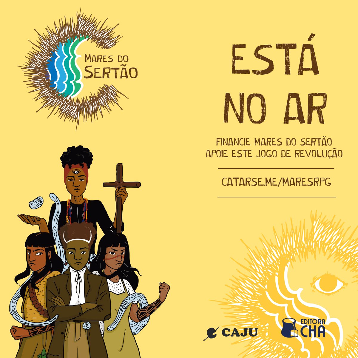 cajuartstudio's tweet image. ESTÁ NO AR!

As ondas que vem de lá
Se misturam e molham o chão
Movimentam todo o Sertão
Anunciam a revolução. 

Mares do Sertão, nosso jogo de Nordestes em invenção, ação e revolução está no ar. Tu já pode financiar em catarse.me/maresrpg

#RPGBrasil #ttrpg #RPGBR #RPG