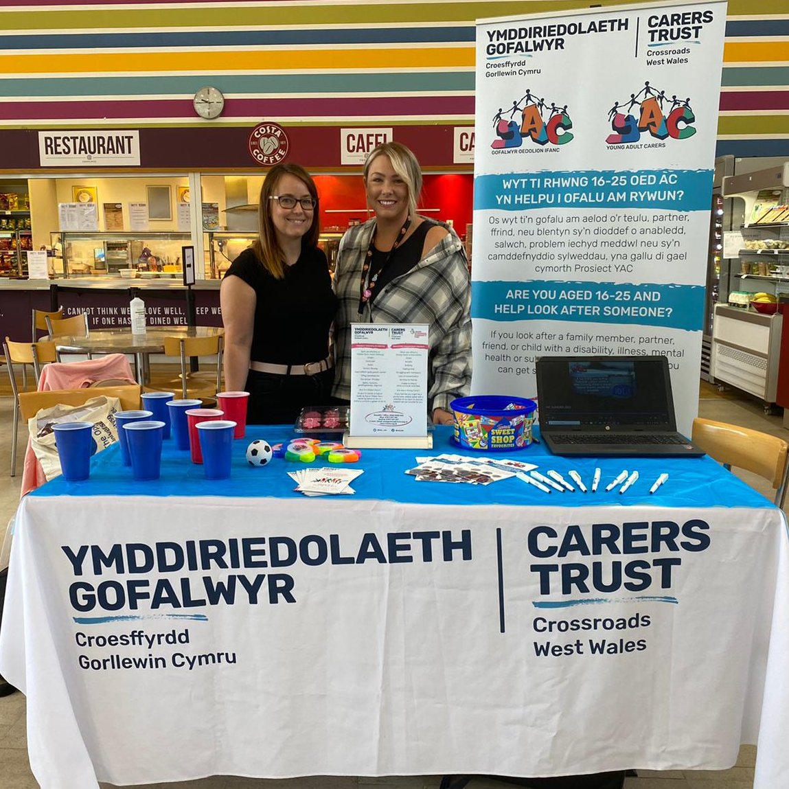 This morning we are at Pibwrlwyd freshers event until 12, raising awareness and offering support to young adult carers in college, come over and say hi #youngadultcarer @ColegSirGar
