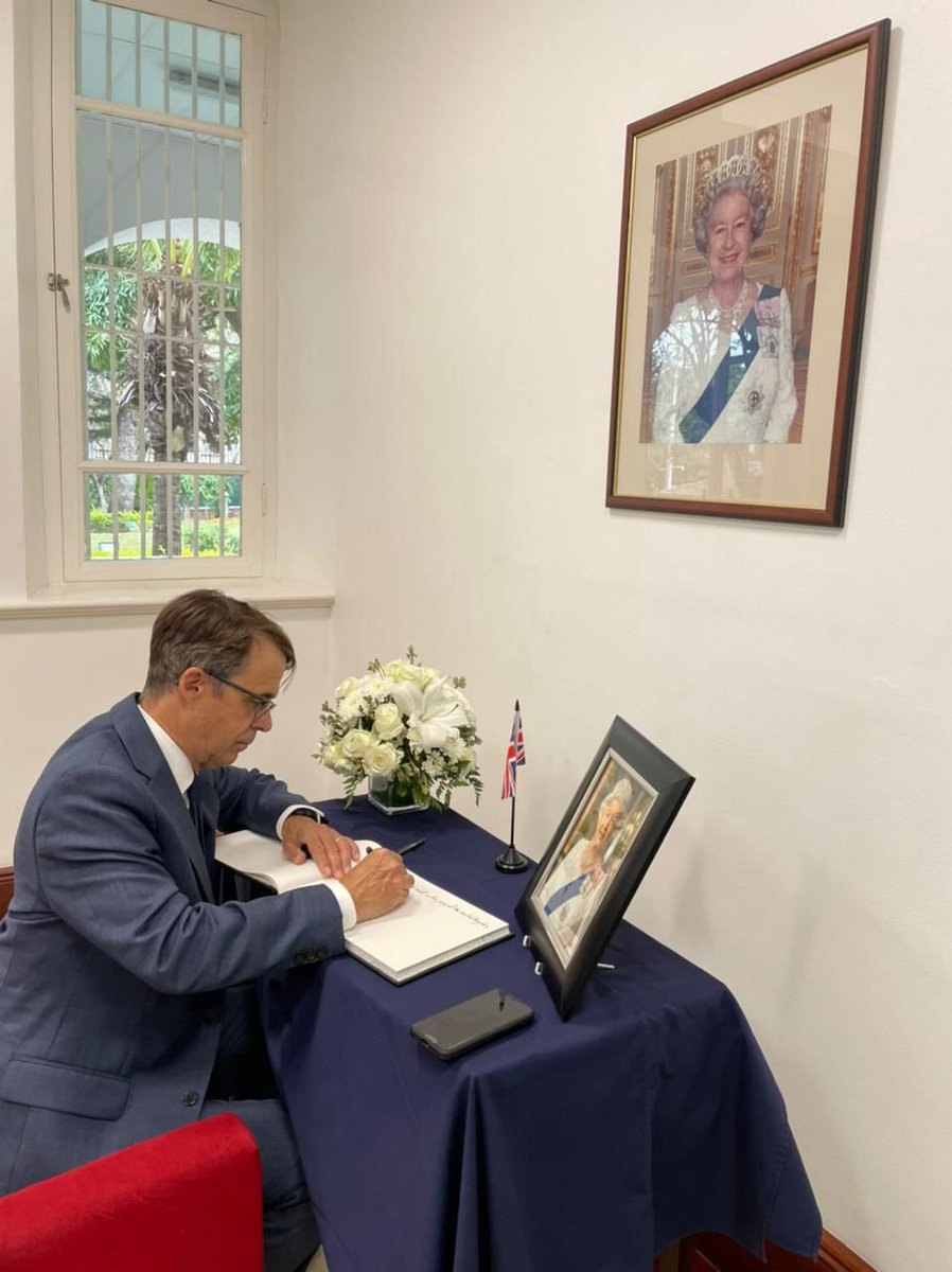 I was moved by the expressions of affection towards Her Majesty The Late Queen from friends and colleagues who have visited the High Commission to leave messages of condolence and share their own recollections of her life

Our book remains open this week to Friday, 9am to 15pm.