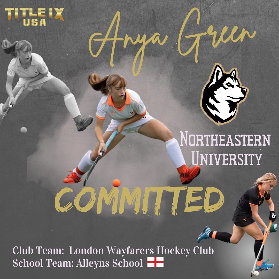Congratulations to TitleIXUSA Tiger Anya Green on her commitment to Northeastern University (<a href="/Northeastern/">Northeastern University</a>) Fall 2023. 

Anya begins her collegiate journey next year after completing her studies @Alleyns_School 

Best of luck Anya 🍀 

#gohuskies 
<a href="/LondonWayfarers/">London Wayfarers HC</a> 

🏴󠁧󠁢󠁥󠁮󠁧󠁿 ➡️ 🇺🇸