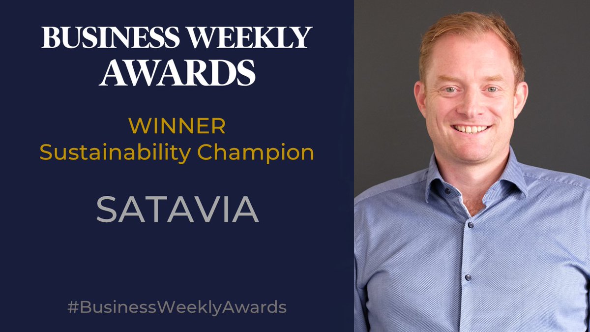 businessweekly's tweet photo. #BusinessWeeklyAwards Sustainability Champion is @SataviaUK. The award is presented to Adam Durant and @ConorFarrington of SATAVIA by Jane Hutchins of @camsciencepark #ClimateChange https://t.co/VkUpt32aLA https://t.co/Tw3DZkunjU