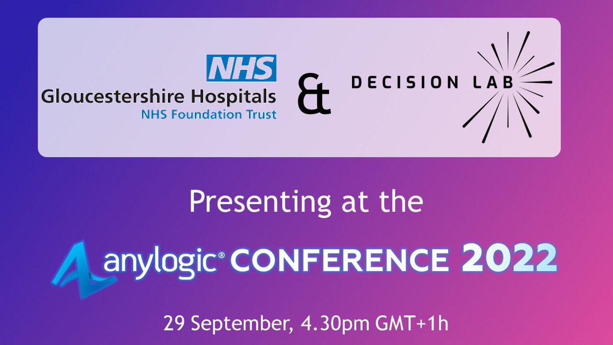 decisionLab_uk's tweet photo. We'll be speaking in #AnyLogic #conference 2022. Our presentation will be made together with our client @gloshospitals.
LEARN MORE HERE: https://t.co/25CPGdxeSe
#digitaltwin #digitalhealthcare #digitalhealth #ALConf https://t.co/tekPjDu0I3
