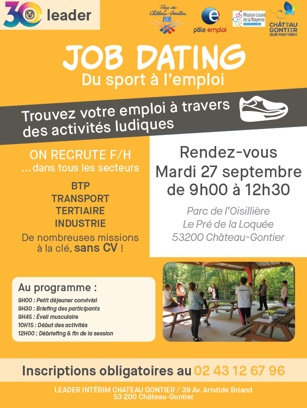 GroupeLeader's tweet photo. Leader #ChâteauGontier recrute IMMÉDIATEMENT et vous invite à un job dating sportif (débutant(e)s accepté(e)s) - Détails des postes à pourvoir ICI : https://t.co/SBb0nLIXcm
▶ N'hésitez pas à partager à vos contacts en rech d'#Emploi
#leaderrecrute #groupeleader #mayenne https://t.co/jF3fGN718H