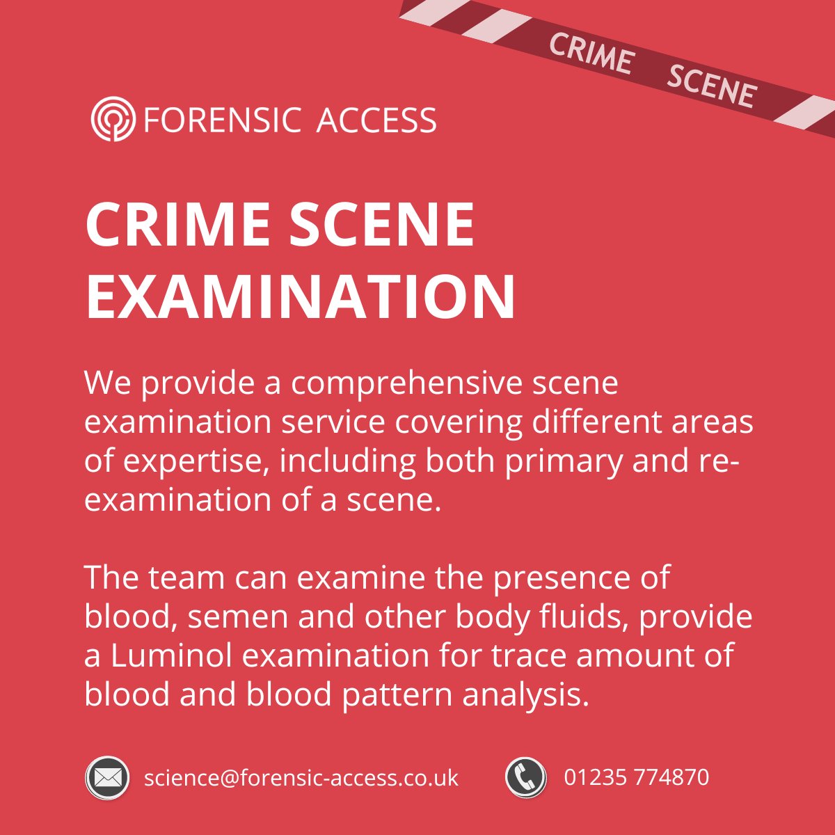 ForensicAccess's tweet photo. Did you know we offer a range of #forensicbiology services? Our team of forensic #experts review biological #evidence from #bloodpatternanalysis (#bpa) to #dna examination to assist defence #solicitors in a case review.

#biology #bodyfluid #crimesceneinvestigation #expertwitness https://t.co/awuWiiQSjU
