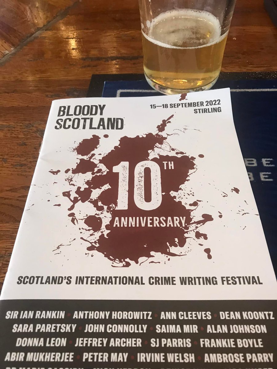 Just days now to 
@BloodyScotland
  #BloodyScotland10 in Stirling. This came up in my Facebook memories. Actually, it would have been Sept 10 when the pictures were taken. The #PitchPerfect class of 2017; a picture of me in the green room with 
@DameDeniseMina
 and goodies bag.