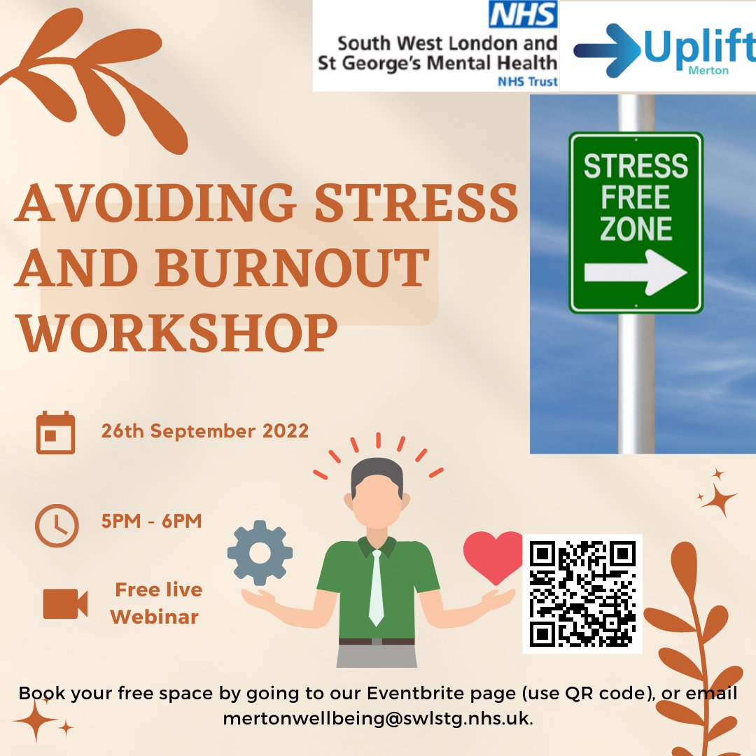 MertonWellbeing's tweet photo. Join our workshop to learn more about symptoms of burnout, reasons of why burnout occurs, and strategies to prevent it. 

Click onto the link below to register: 
https://t.co/3S4Bw4kfU0

#nhs #merton #burnout #stress #freeworkshop #stressmanagement #wellbeing #avoidstress https://t.co/XGtr6uYOwv