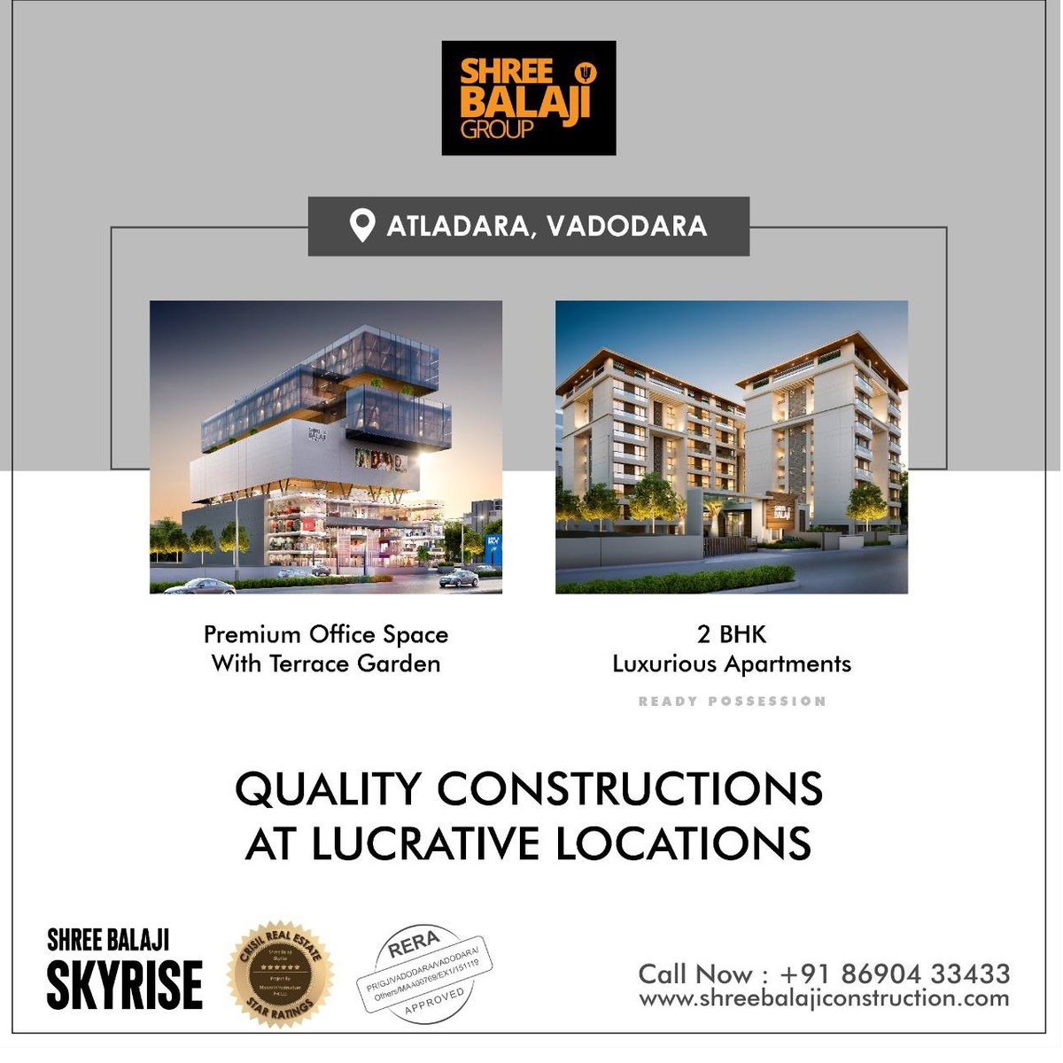 ShreeBalaji4919's tweet photo. A #landmark made to create a whole new dimension of modern lifestyle with residential, commercial, corporate, and entertainment @ #Atladara

2 | 4 BHK #Luxurious Residential Apartments
Corporate Office with Attached Gardens
Premium #Retail Space 

ShreeBalajiSkyrise 8690915915 https://t.co/02CoNR4sEU