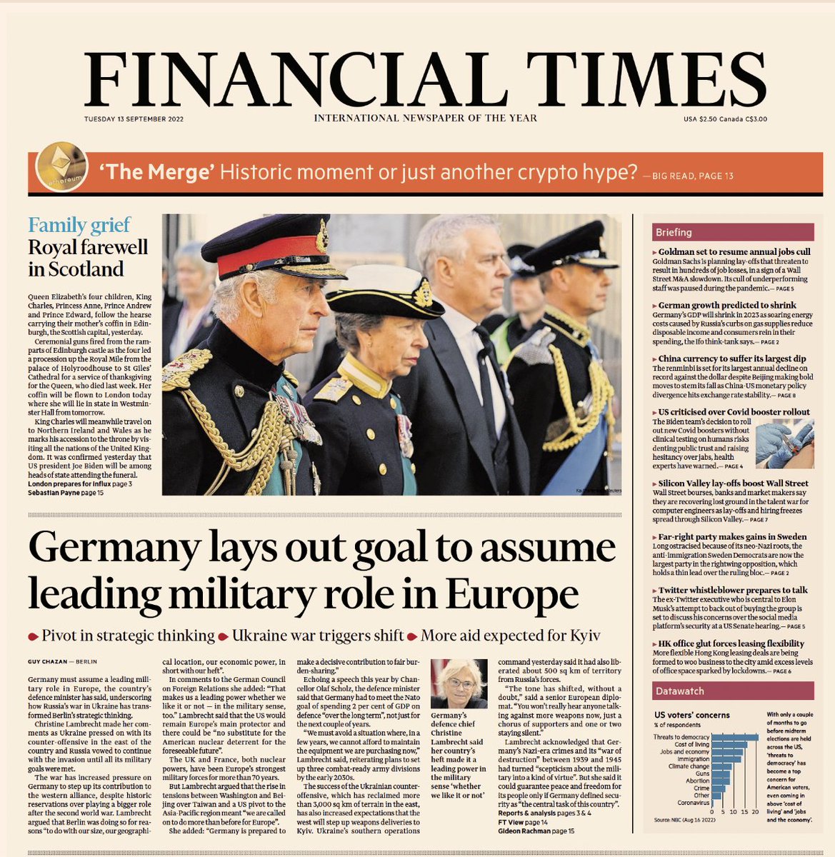 Front page of the Financial Times: The Merge