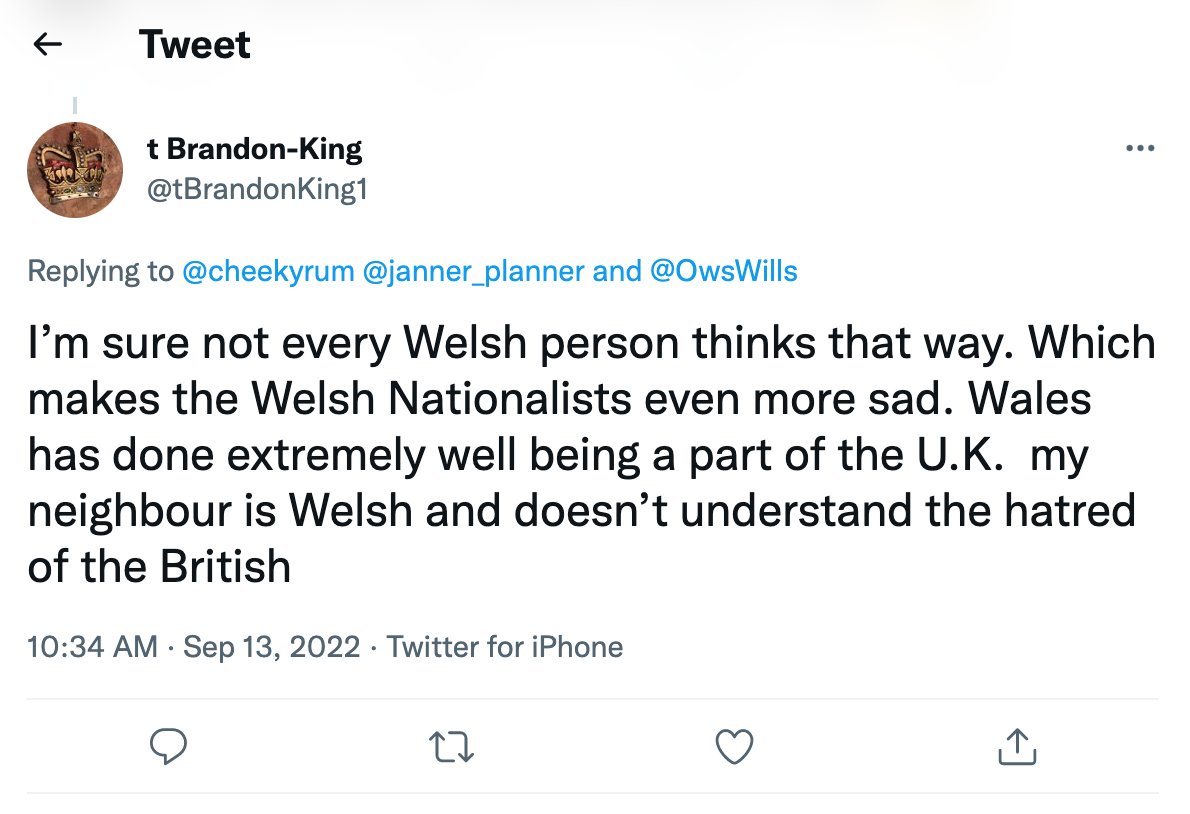 OwsWills's tweet photo. "Wales has done extremely well being a part of the UK" says man who doesn't know how to use Google. https://t.co/lPI8xCUy5e