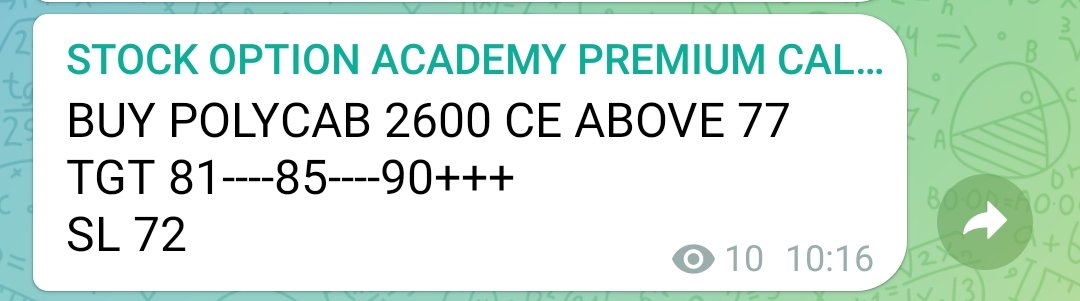 CALLS GIVEN IN PAID GROUP
POLYCAB 2600 HIT
 126---77
TATACHEMM 1180 CE HIT
 51.3---42
DEEPAKNTR 2200 CE HIT
153-----102
NAVINFLOUR 4700 CE HIT
223------190
Join us link in bio telegram
#nifty #stockmarkets #StockMarketindia #stockstowatch