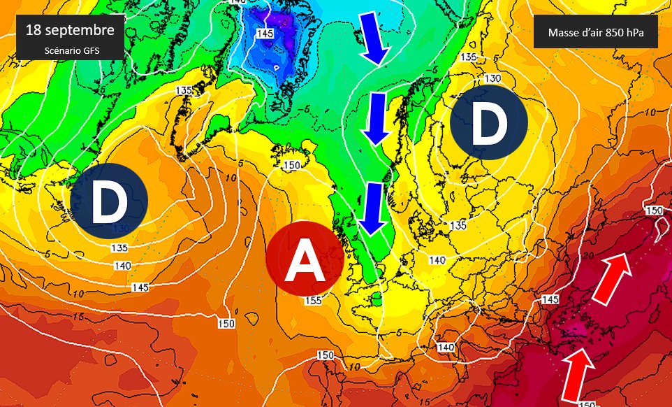 AnthoGrillon's tweet photo. 🔵 Une fois n'est pas coutume, je ne vais pas vous annoncer de la chaleur, mais de la fraîcheur ! Le week-end prochain va marquer un tournant, la masse d'air va sensiblement se rafraîchir et les températures chuteront en dessous des normales de saison. Flux de nord oblige ! https://t.co/fvBDxq8ion