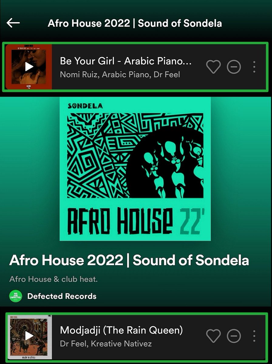 🙏🏾 Massive Thanks To <a href="/DefectedRecords/">Defected Records</a> For the support on The ‘Afro House 2022 | Sound Of <a href="/Sondela__/">Sondela Recordings</a> Playlist On <a href="/Spotify/">Spotify</a>

🔊 <a href="/NomiRuiz/">Nomi Ruiz</a> #BeYourGirl <a href="/ArabicPiano/">Arabic Piano</a> @drfeelsa <a href="/KIDRECORDINGS/">Craig Roseberry</a>
🔊 Dr Feel <a href="/KreativeNativez/">Kreative Nativez</a> Modjadji (The Rain Queen)

open.spotify.com/track/7EhFLuhi…