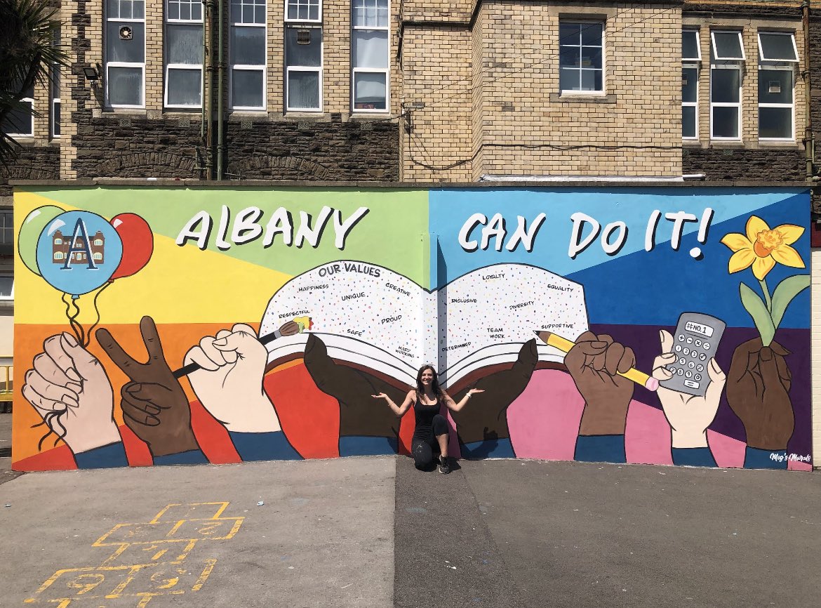 MegsMurals's tweet photo. Thanks for the follow @albanyprm ! Here’s a little throwback to last years mural with you🌈

Your pupils were amazing helpers!🎨 https://t.co/kt47bBHKJP