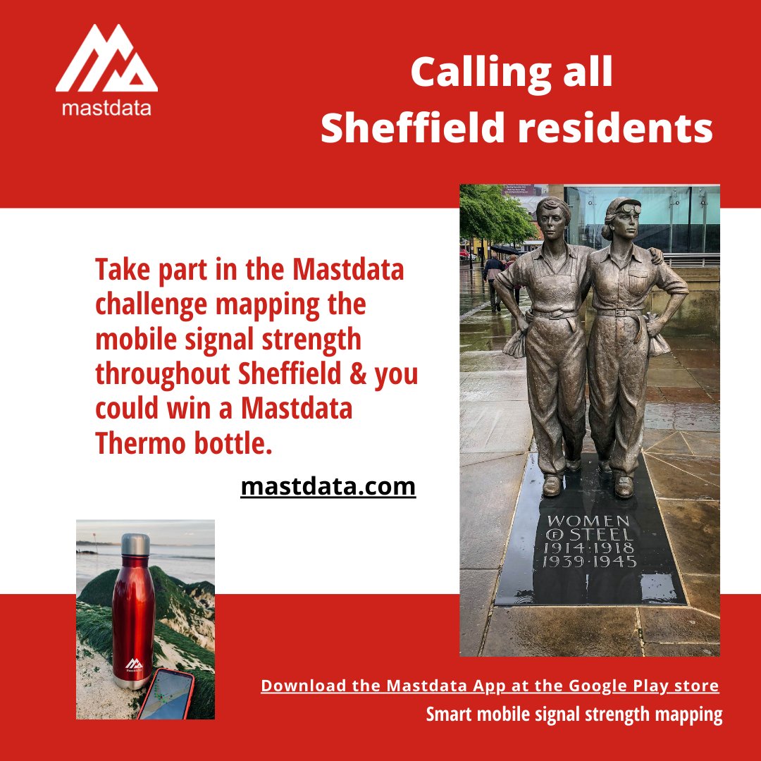 mastdata's tweet photo. Mastdata Challenge
#Sheffield residents - for a chance to win a Mastdata thermo bottle simply spot a gap on the Mastdata Map, run a survey &amp; fill the gap using the Mastdata app. All the details at https://t.co/q6Vd1cVbMa #sheffieldissuper #sheffieldcity https://t.co/gHkckGTl7N