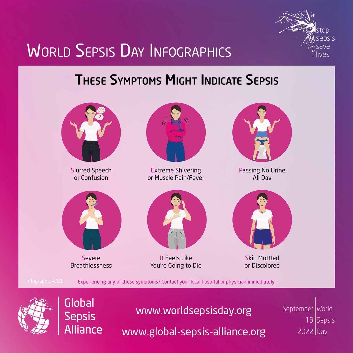VygonGroup's tweet image. Here at #Vygon, we are proud to support #SepsisPrevention as part of the @WorldSepsisDay's 2022 campaign.

1 in 5 deaths are caused by sepsis, which is why it is important to raise awareness on the signs of sepsis👇
 
#ValueLife #PreventionSavesLives
