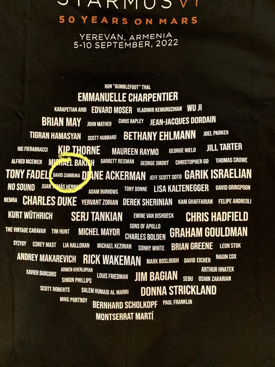 DZambuka's tweet photo. Yes - I made it onto the merch. Working on getting a bigger font size next time… @StarmusArmenia @StarmusFestival https://t.co/1nb9tGh5RS
